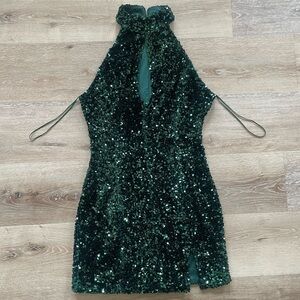 Sequin Green Halter Dress